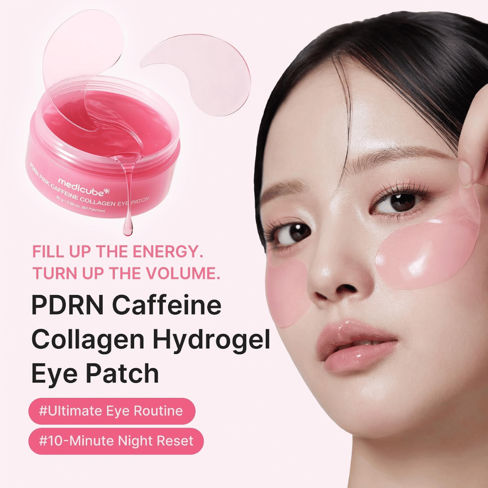 4. Medicube PDRN Pink Caffeine Collagen Eye Patch – återfuktande rosa ögonmasker med hydrogel som ger huden lyster