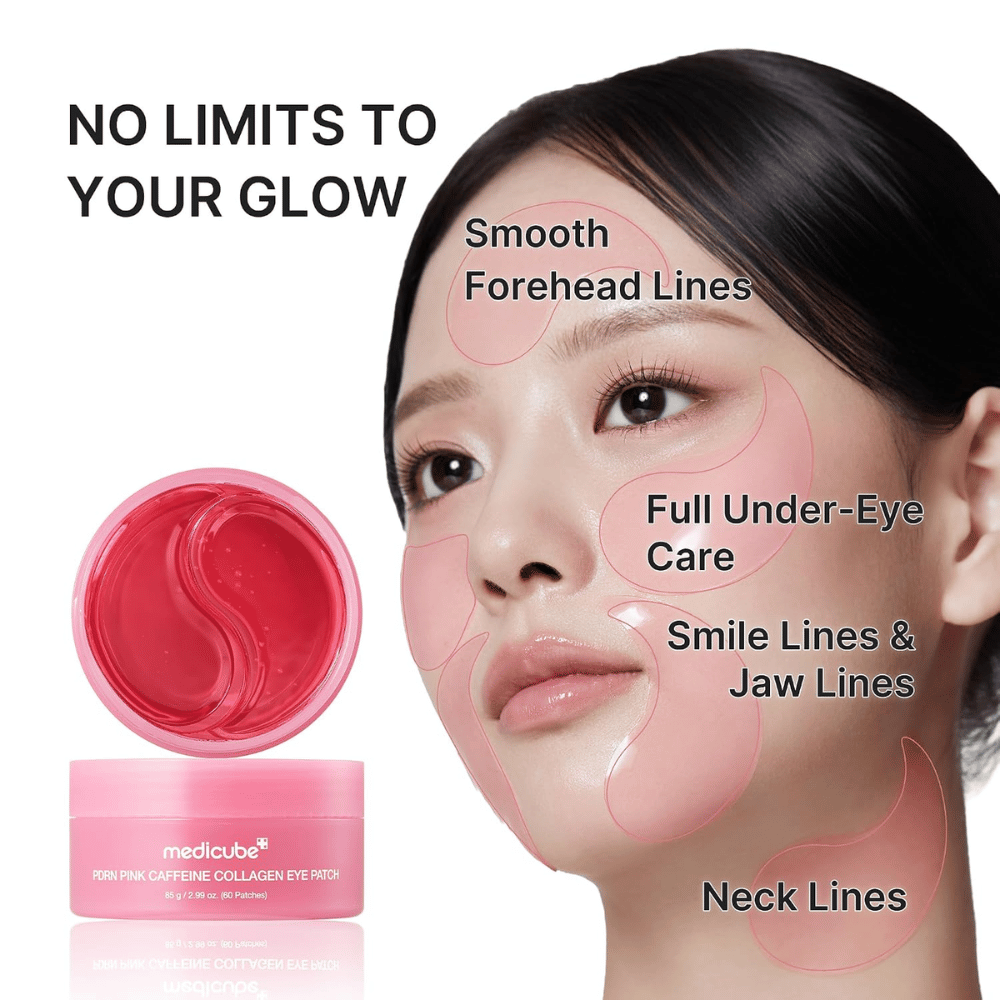 1. Medicube PDRN Pink Caffeine Collagen Eye Patch – hydrogelmasker för fina linjer kring ögon, panna, käklinje och hals