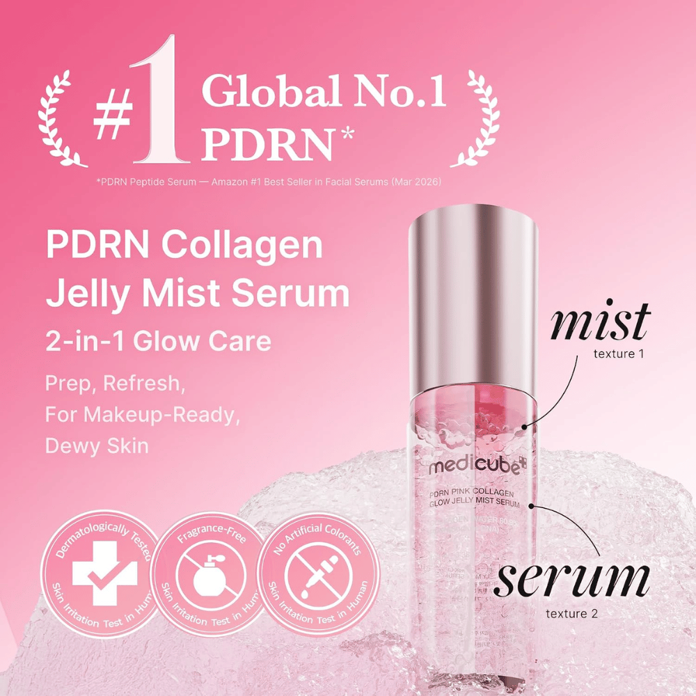 5. Medicube PDRN Pink Collagen Glow Jelly Mist Serum 60 ml – två-i-ett ansiktsmist och serum för återfuktad hud med lyster