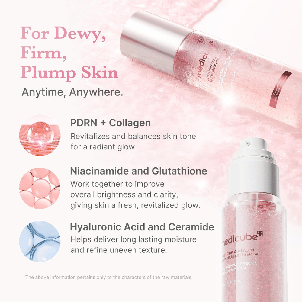 4. Medicube PDRN Pink Collagen Glow Jelly Mist Serum – återfuktande mist med PDRN, kollagen, niacinamid och hyaluronsyra