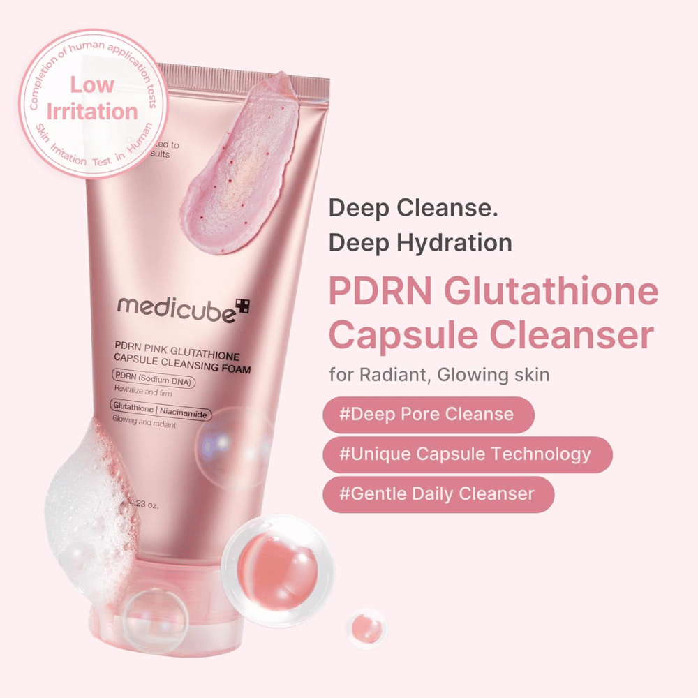 Medicube PDRN Pink Glutathione Capsule Cleansing Foam med låg irritation för daglig rengöring och klarare hud med naturligt glow