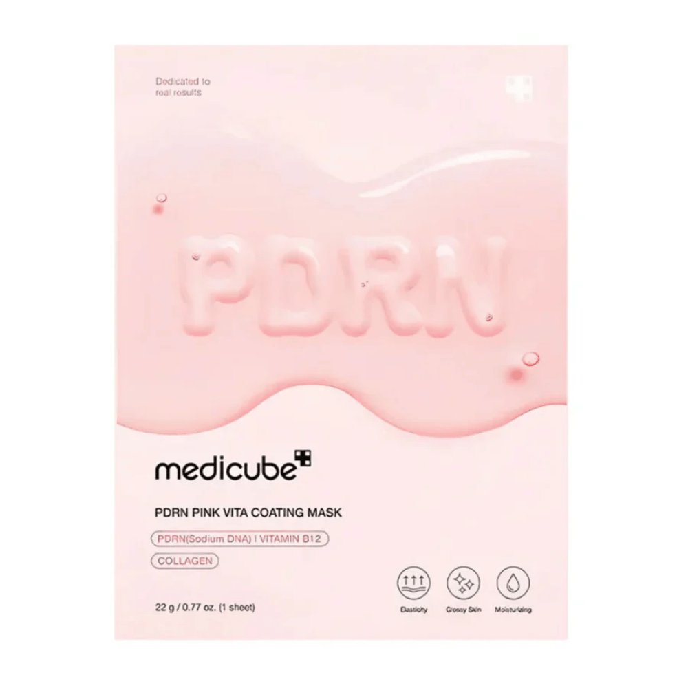  Enkel produktbild av Medicube PDRN Pink Vita Coating Mask i rosa förpackning.