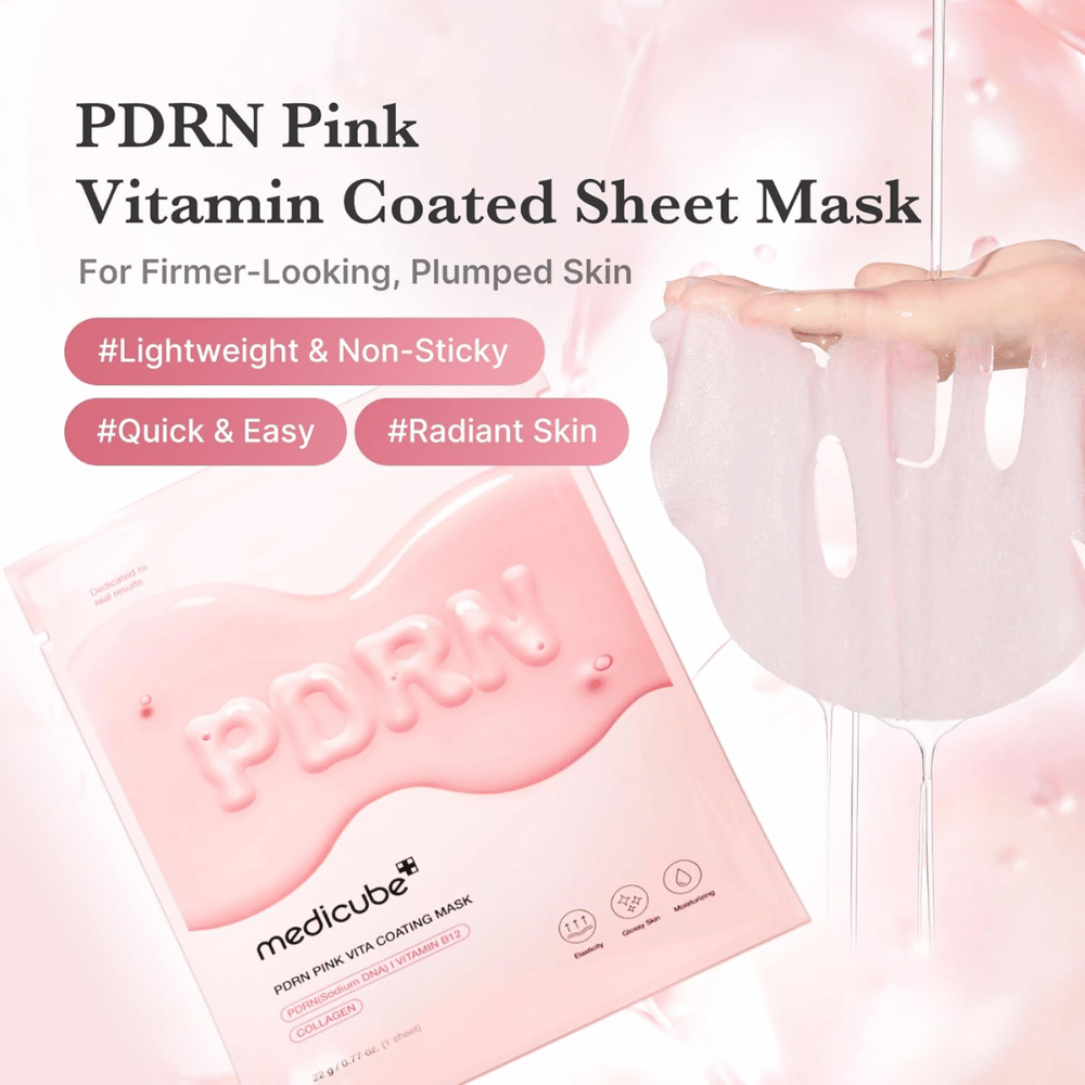 Produktbild med mask och förpackning – fokus på återfuktande sheet mask med lätt, icke-klibbig känsla.