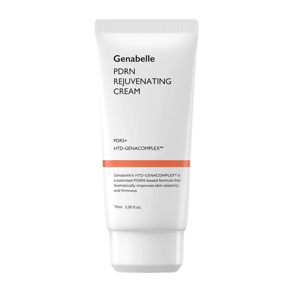 Produktbild av Genabelle PDRN Rejuvenating Cream i vit tub mot vit bakgrund. Återfuktande ansiktskräm med PDRN och HTD-GENACOMPLEX™ som hjälper till att förbättra hudens elasticitet och fasthet.