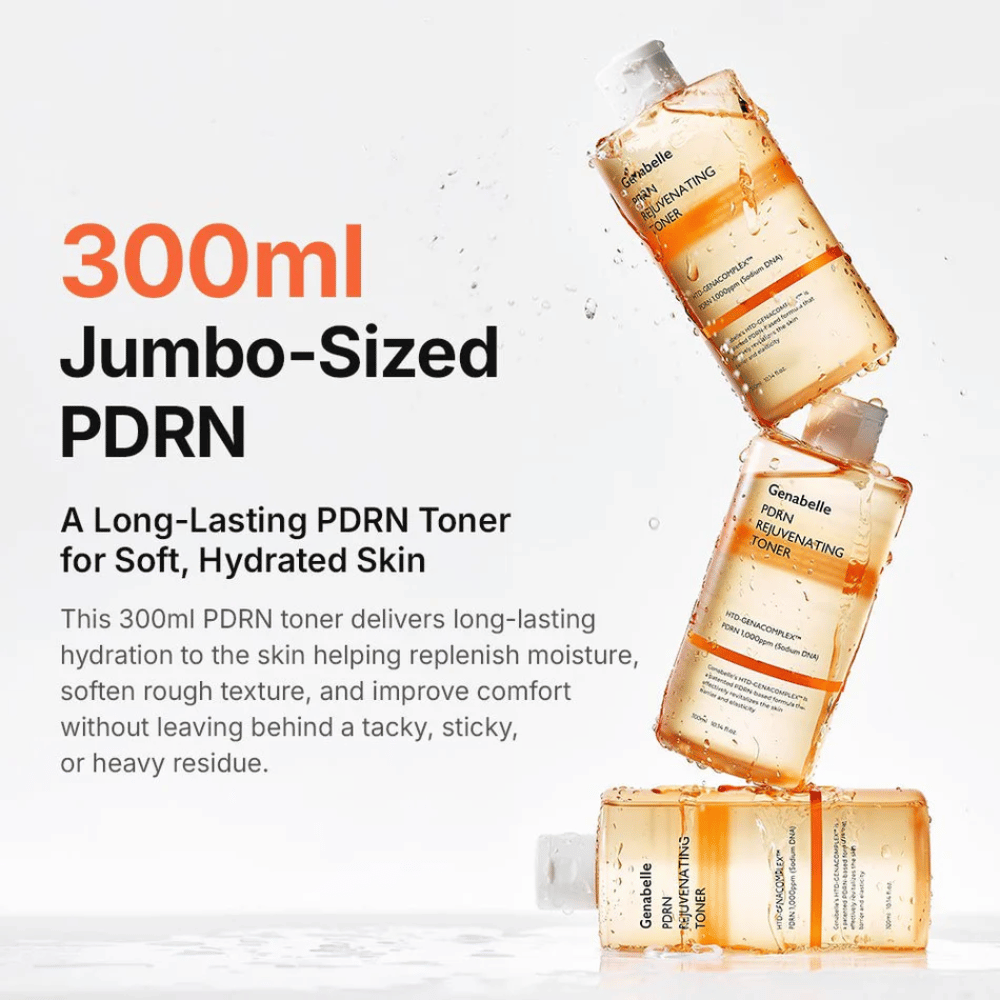 Genabelle PDRN Rejuvenating Toner 300 ml med PDRN som ger långvarig återfuktning, mjukare hud och en fräsch hudkänsla utan kladd.