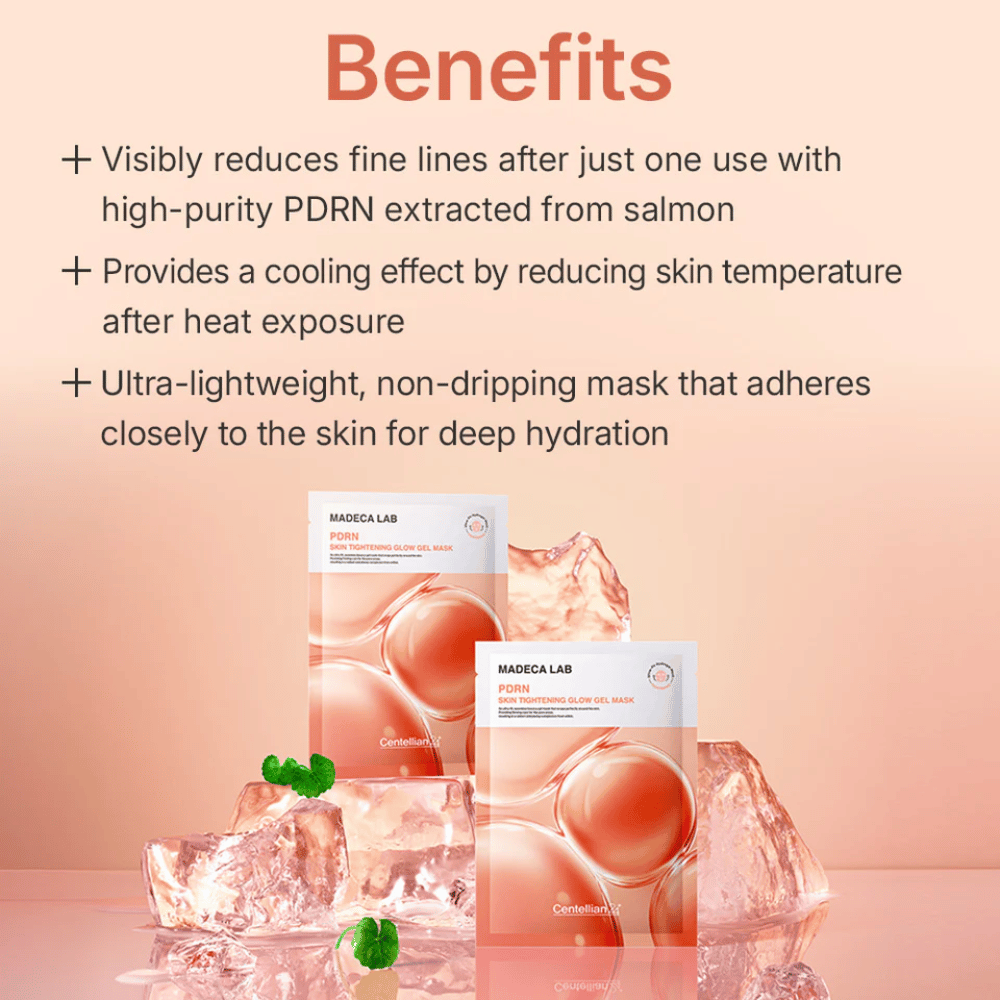 MADECA LAB PDRN Skin Tightening Glow Gel Mask – uppstramande gelmask med PDRN från lax som ger kylande effekt, intensiv återfuktning och synligt slätare hud.