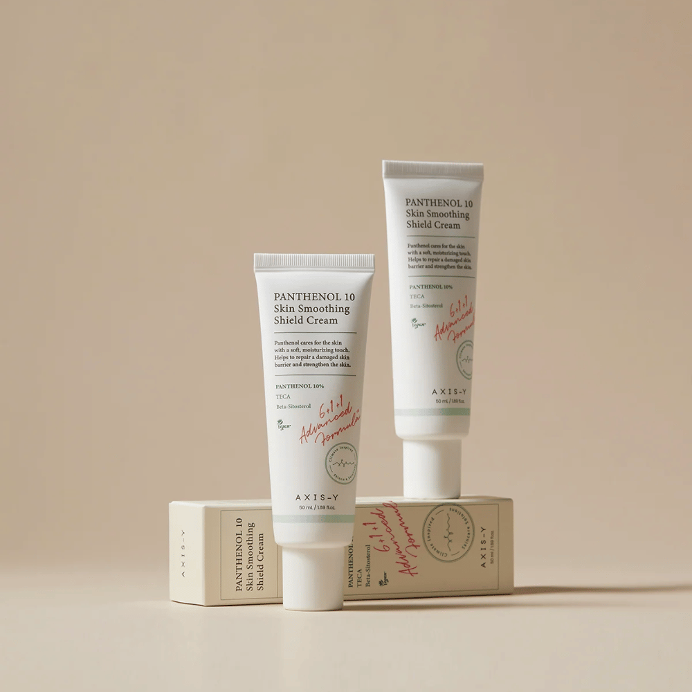 AXIS-Y Panthenol 10 Skin Smoothing Shield Cream med produkt och förpackning