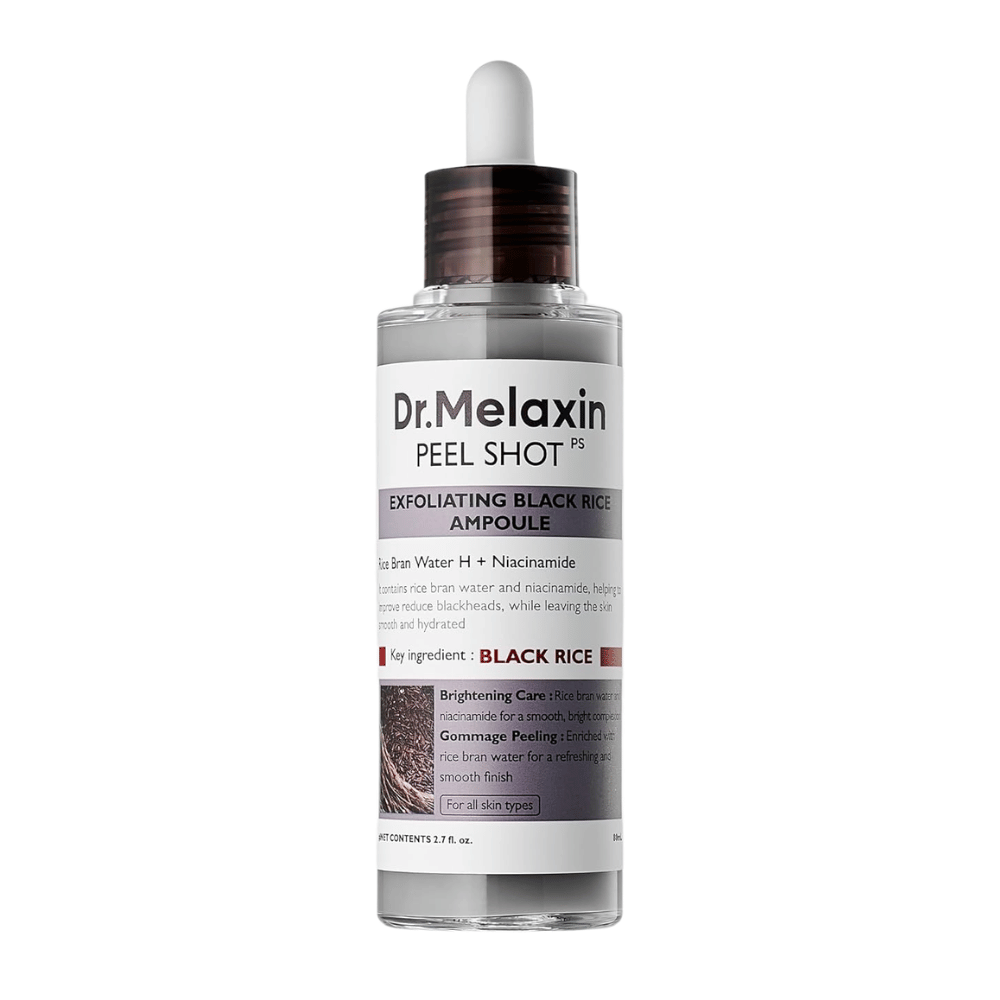 Dr.Melaxin Peel Shot PS Exfoliating Black Rice Ampoule 80ml med niacinamide och risvatten för mild kemisk peeling
