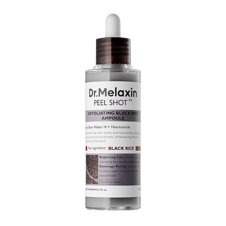 Dr.Melaxin Peel Shot PS Exfoliating Black Rice Ampoule 80ml med niacinamide och risvatten för mild kemisk peeling