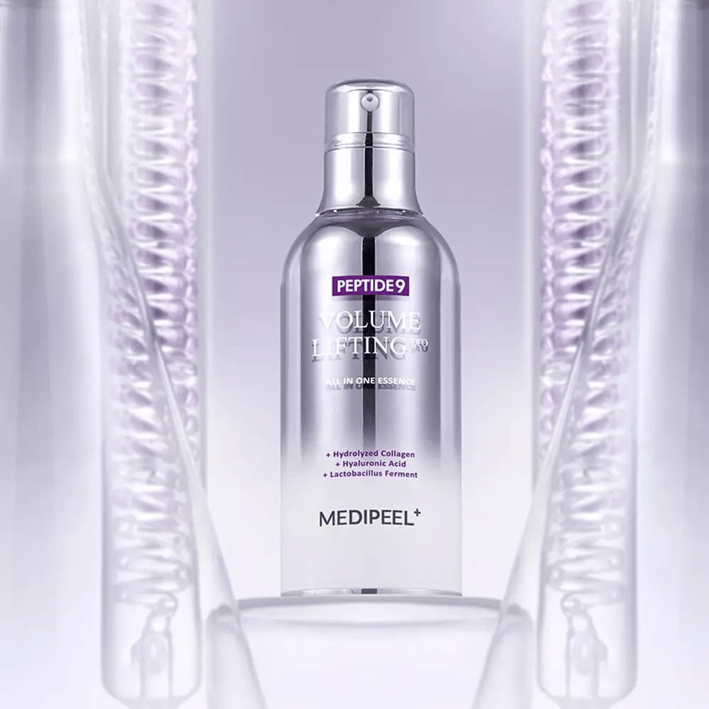 Medi-Peel Peptide 9 Volume Lifting Essence hudvård – koreansk essence med peptider och kollagen som hjälper till att minska fina linjer och stärka hudbarriären.