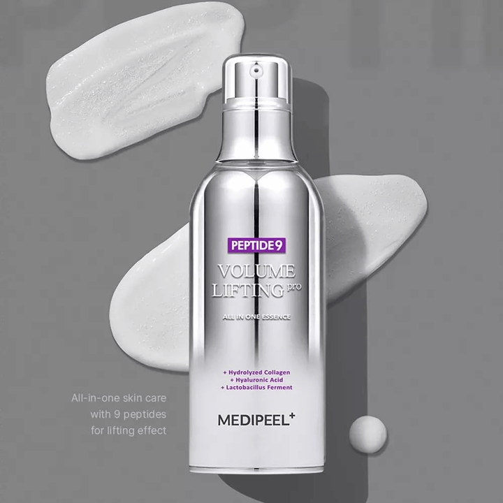 Medi-Peel Peptide 9 Volume Lifting All In One Essence Pro – koreansk essence med peptider, kollagen och hyaluronsyra som hjälper till att återfukta huden och förbättra hudens elasticitet.