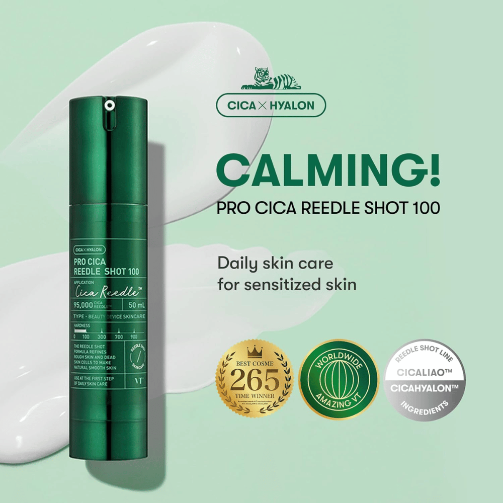 VT Cosmetics Pro Cica Reedle Shot 100 – lugnande dagligt serum för sensitiv hud med CICA Hyalon-teknologi och återfuktande effekt