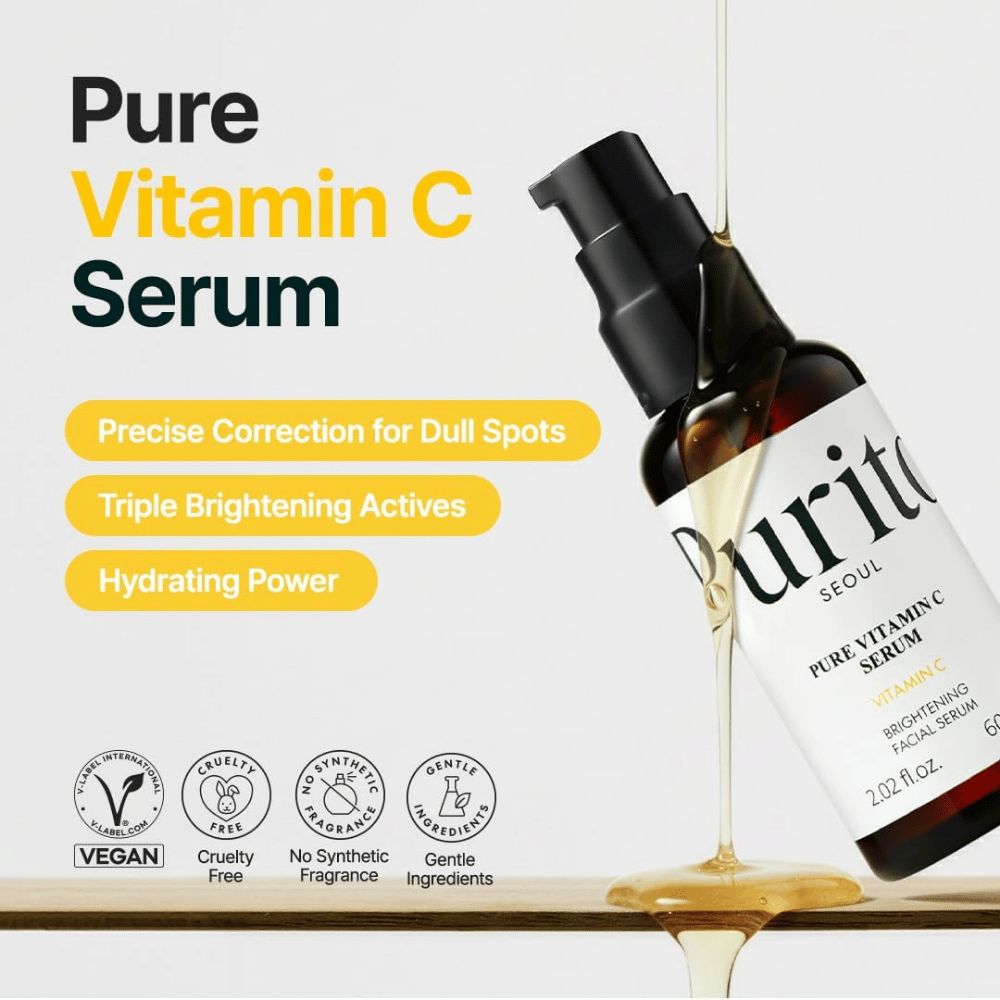 Purito SEOUL Pure Vitamin C Serum med C-vitamin, återfuktande bambuvatten och lystergivande ingredienser – vegansk och cruelty-free formula utan syntetisk parfym.