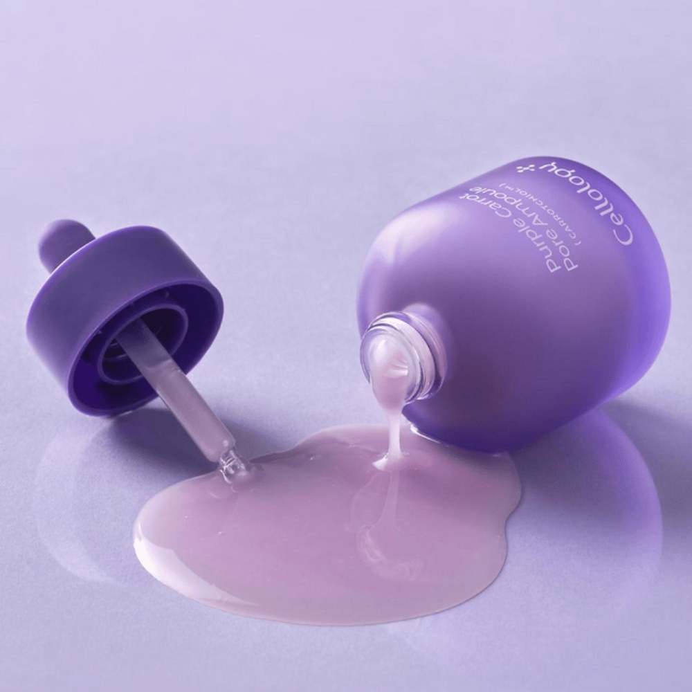 Cellology Purple Carrot Pore Ampoule med pipett och krämig serumtextur för vård av synliga porer.