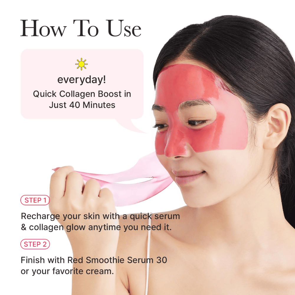 Hur du använder Arencia Red Collagen Jello Mask dagtid – snabb kollagenboost på 40 minuter för fastare hud, förbättrad lyster och smidigare hudstruktur.