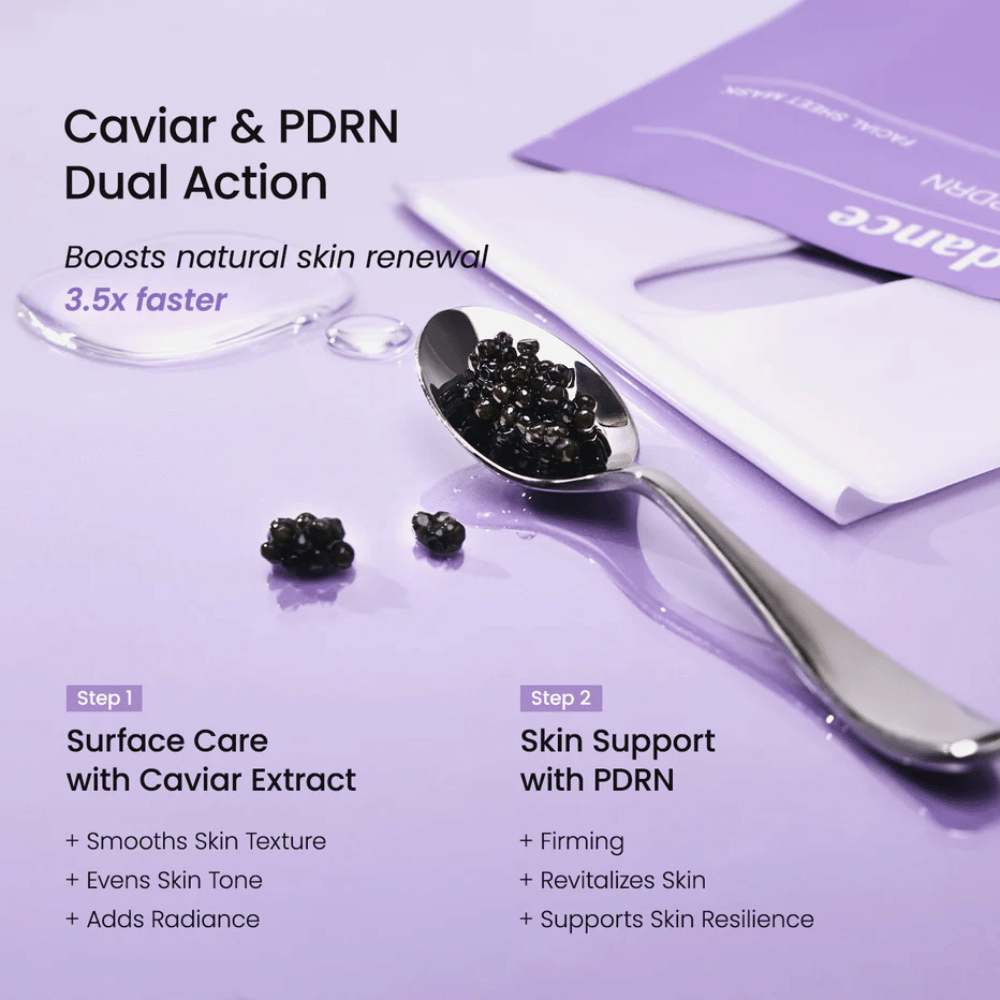 Caviar och PDRN-ingredienser i Biodance Rejuvenating Caviar PDRN Real Deep Mask som stärker hudförnyelse och ger fastare hud