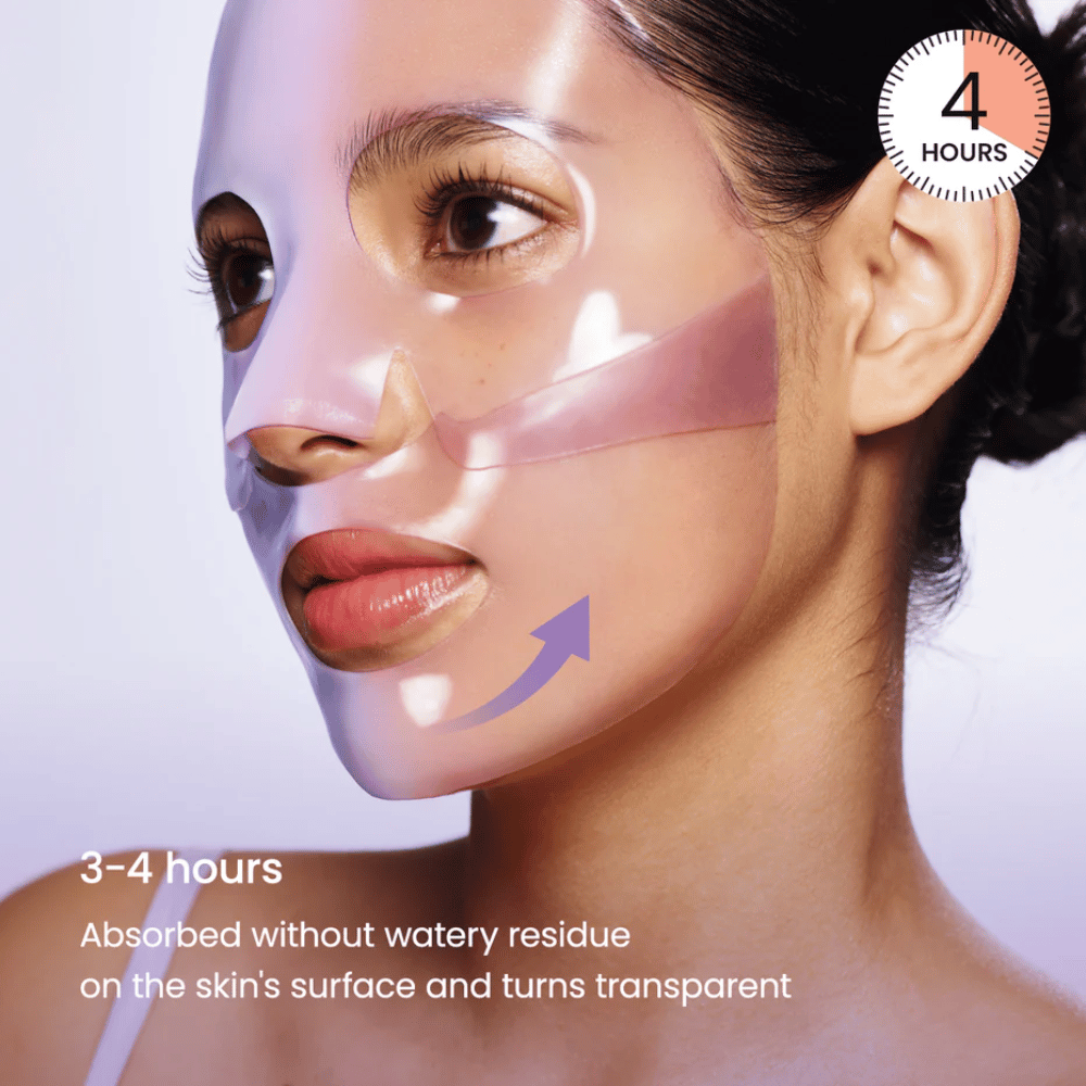 Biodance Rejuvenating Caviar PDRN Real Deep Mask applicerad i ansiktet – gelmask som absorberas och blir transparent efter 3–4 timmar