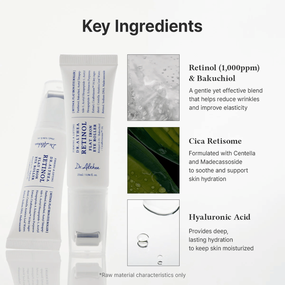 Dr. Althea Retinol Flat Iron Eye Roller med retinol, bakuchiol, cica och hyaluronsyra som återfuktar, lugnar och reducerar rynkor.