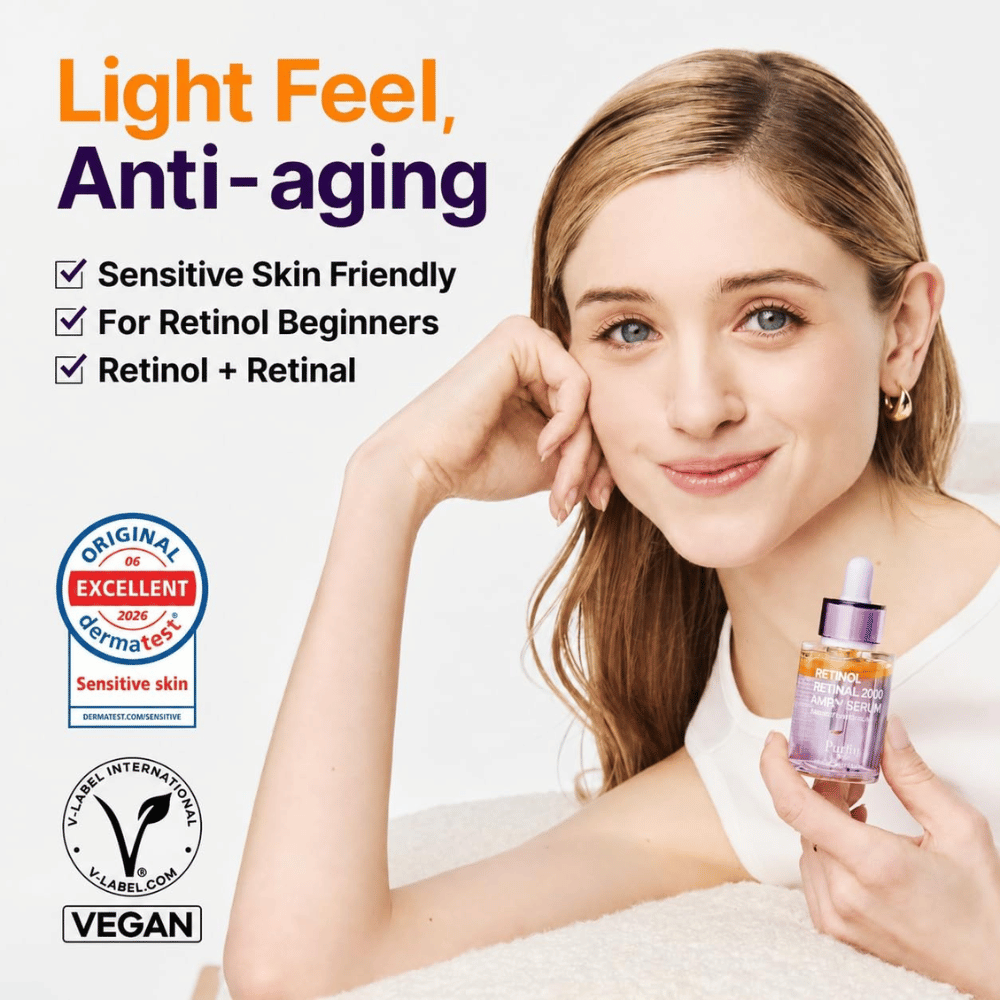 PURITO SEOUL Retinol Retinal 2000 NAD+ Serum – veganskt retinoidserum för anti-age, känslig hud och nybörjare inom retinol.