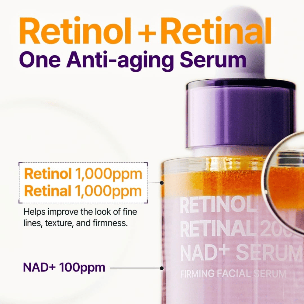 PURITO SEOUL Retinol Retinal 2000 NAD+ Serum med 1000 ppm retinol, 1000 ppm retinal och 100 ppm NAD+ för fina linjer, struktur och fasthet.