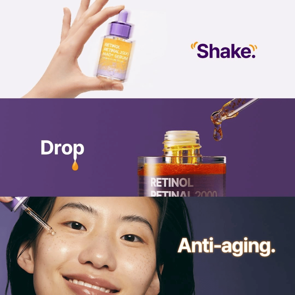 PURITO SEOUL Retinol Retinal 2000 NAD+ Serum – anti-age serum med retinol och retinal som appliceras med pipett för fastare och jämnare hud.