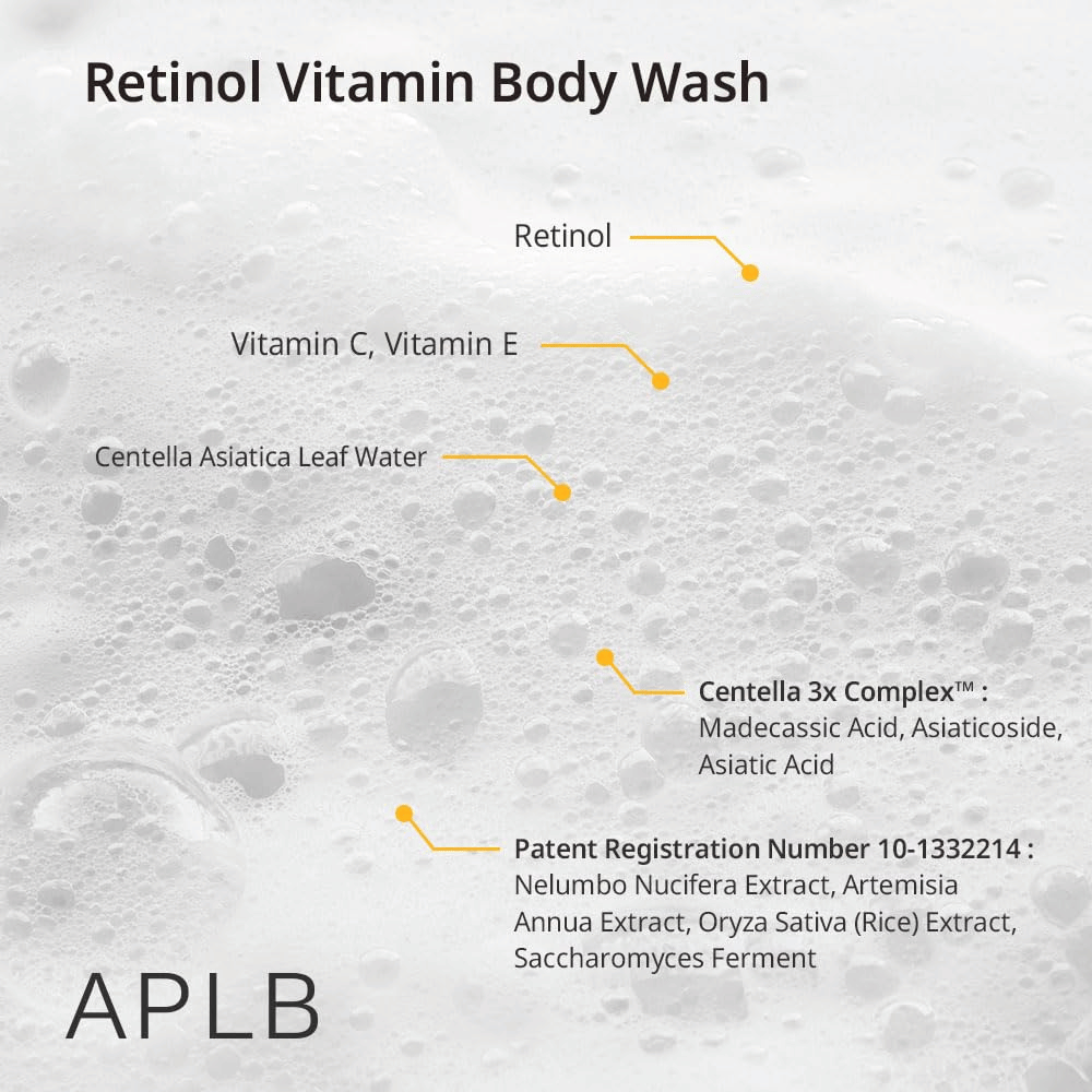 4. APLB Retinol Vitamin C Vitamin E Body Wash – ingredienser med retinol, vitamin C, vitamin E och Centella Asiatica