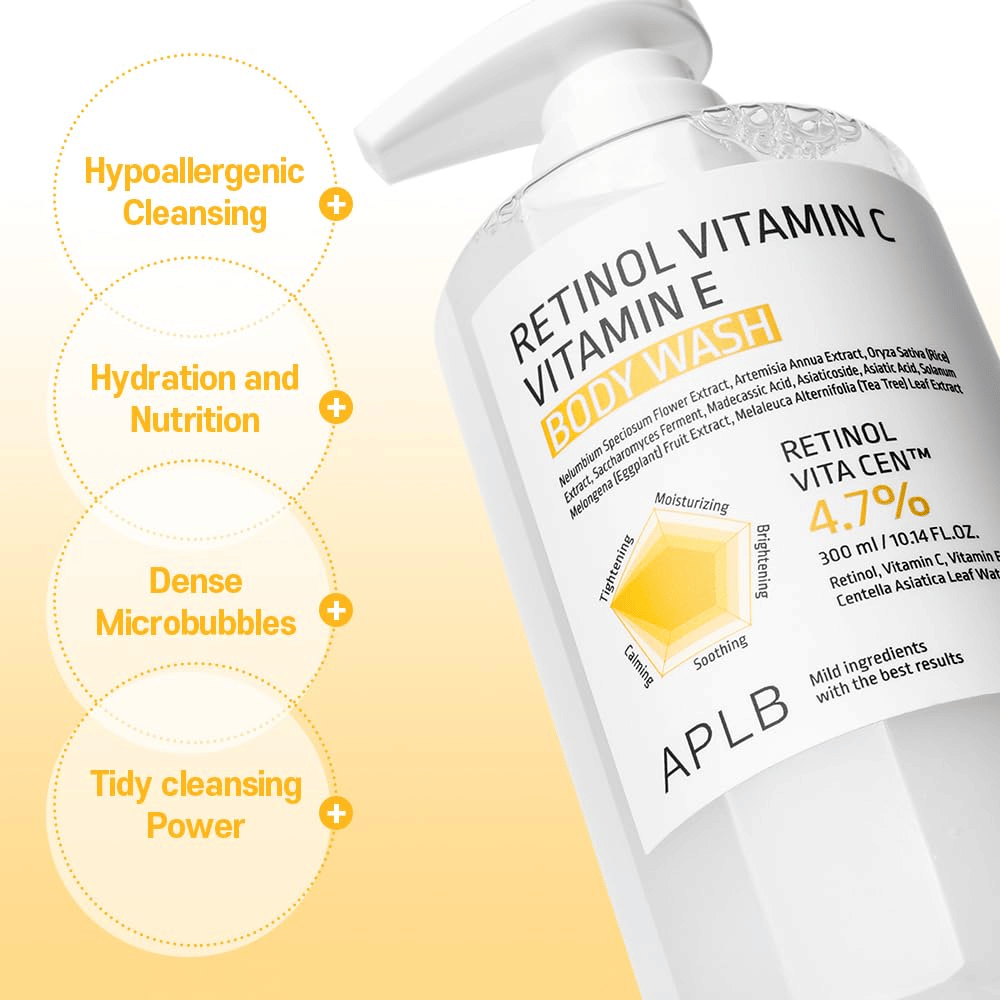3. APLB Retinol Vitamin C Vitamin E Body Wash – återfuktande kroppstvål med retinol, vitamin C, vitamin E och centella