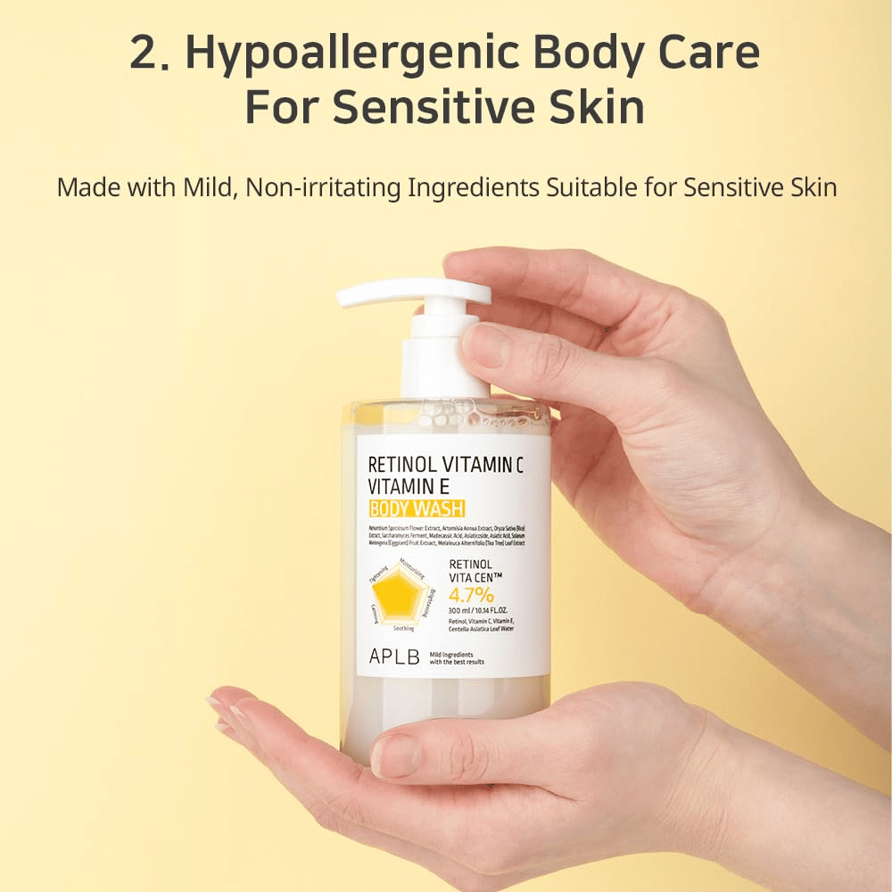 1. APLB Retinol Vitamin C Vitamin E Body Wash – mild och återfuktande kroppsrengöring för känslig hud