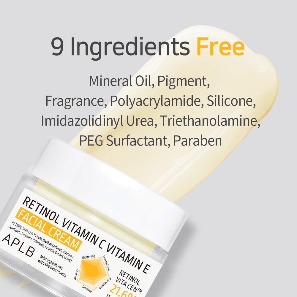 APLB Retinol Vitamin C Vitamin E Facial Cream fri från nio utvalda ingredienser