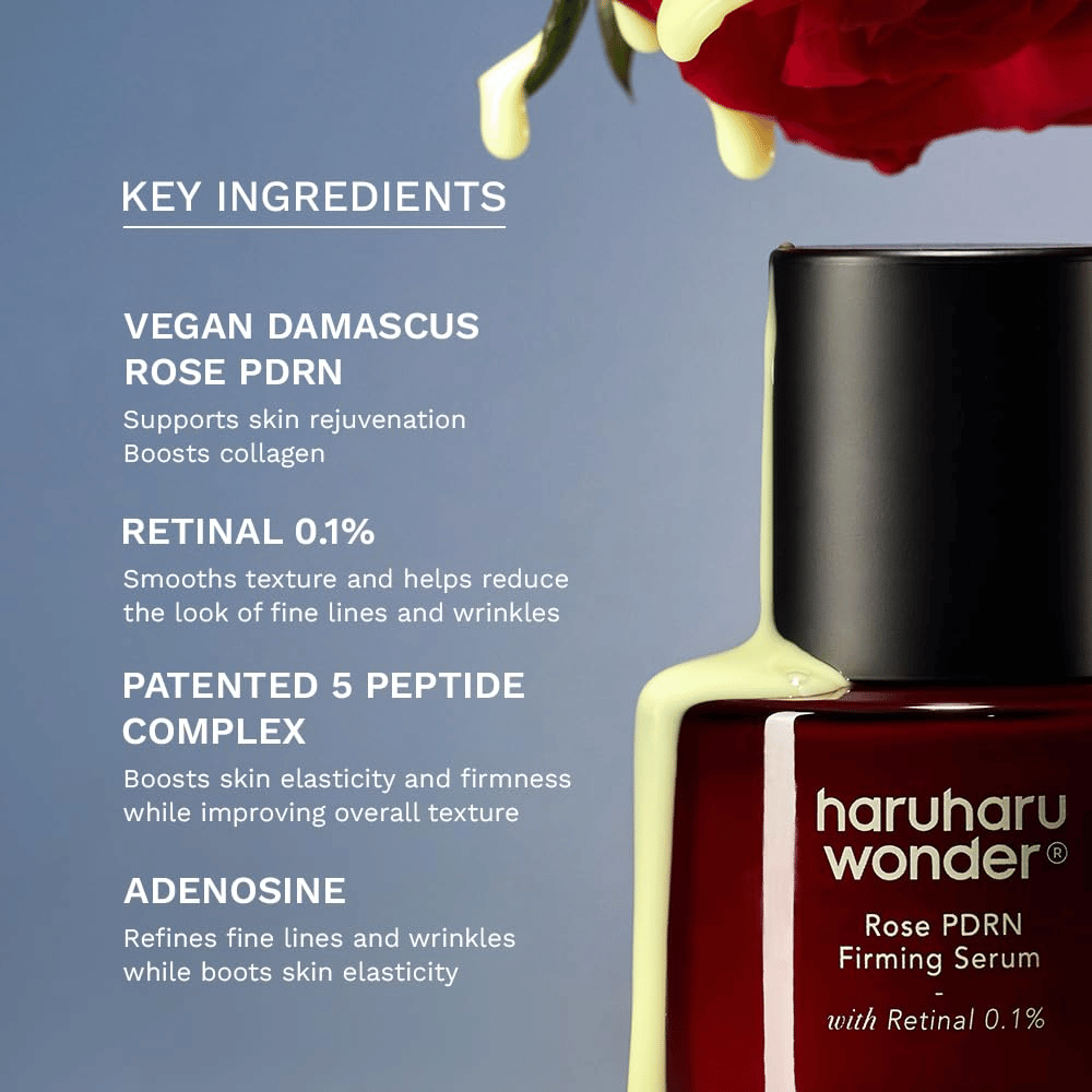Haruharu Wonder Rose PDRN Firming Serum med veganskt Rose PDRN, retinal 0,1 %, peptider och adenosin