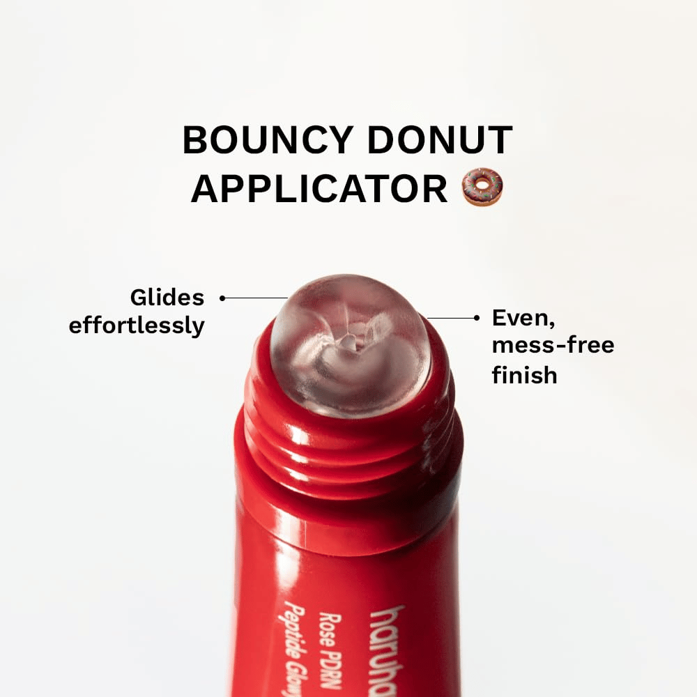 Haruharu Wonder Rose PDRN Peptide Glowy Balm – läppbalsam med rund applikator för jämn applicering