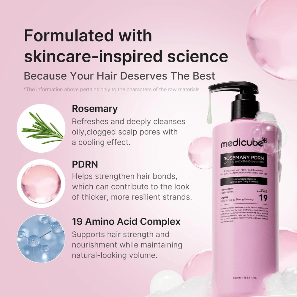 Medicube Rosemary PDRN Cooling Thickening Shampoo med rosmarin, PDRN och 19 aminosyror för fylligare hår