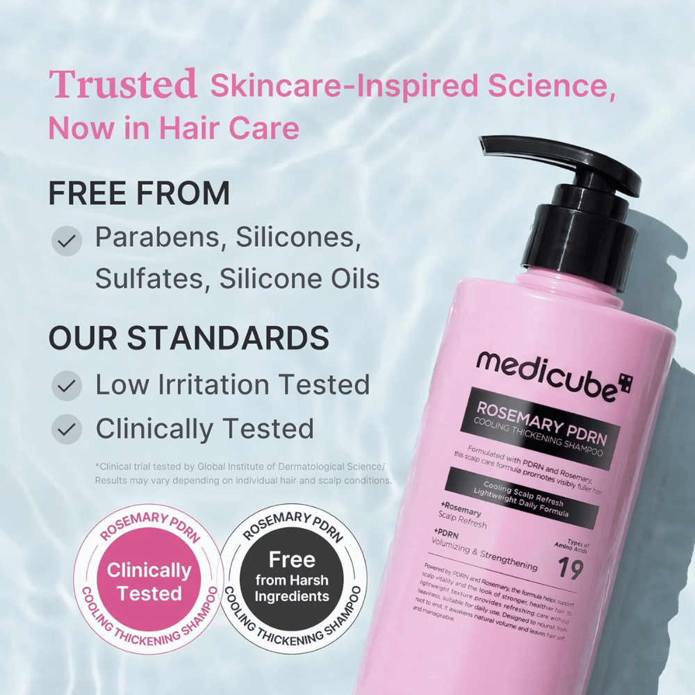 Medicube Rosemary PDRN Cooling Thickening Shampoo med kliniskt testad formula utan sulfater, silikoner och parabener