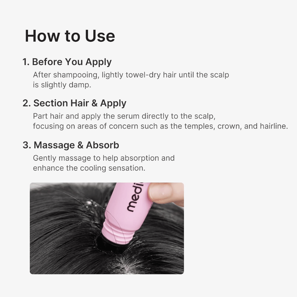 Medicube Rosemary PDRN Scalp Serum – applicering av hårbottensserum med massageapplikator