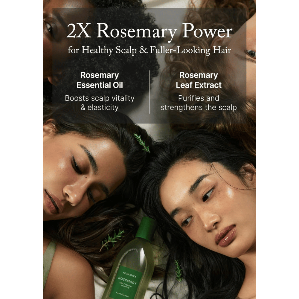 AROMATICA Rosemary Scalp Scaling Shampoo med rosmarinolja och rosmarinextrakt som stärker hårbotten, rengör på djupet och främjar fylligare hår.