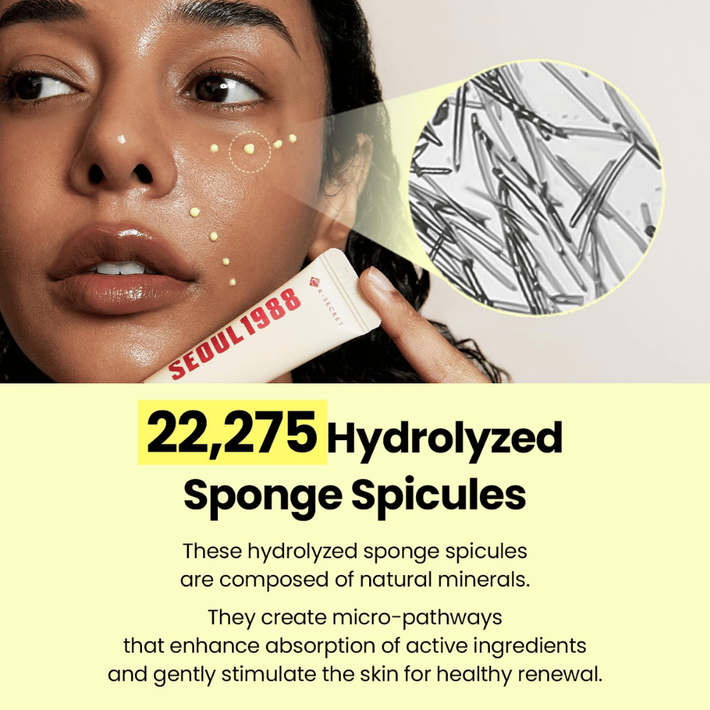 K-SECRET SEOUL 1988 Advanced Shot – formula med 22 275 hydrolyserade sponge spicules som kombineras med aktiva hudvårdsingredienser.
