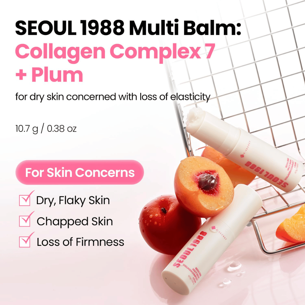 K-SECRET SEOUL 1988 Multi Balm Collagen Complex 7 + Plum 10,7 g – återfuktande balm för torr hud och hud med minskad fasthet.