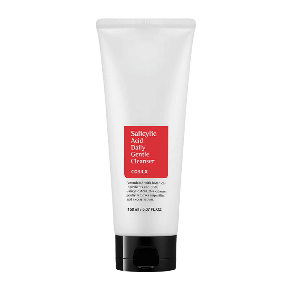 COSRX Salicylic Acid Daily Gentle Cleanser 150 ml i vit tub med svart kork och röd etikett.