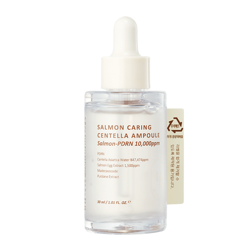 Heveblue Salmon Caring Centella Ampoule Salmon-PDRN 10,000ppm – koreanskt serum för att lugna rodnad, stärka hudbarriären och ge återfuktad hud