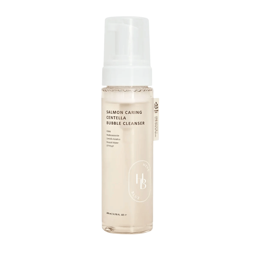 Heveblue Salmon Caring Centella Bubble Cleanser ansiktsrengöring – koreansk rengöringsfoam med Centella Asiatica och PDRN som hjälper till att rengöra porer, lugna huden och återfukta.