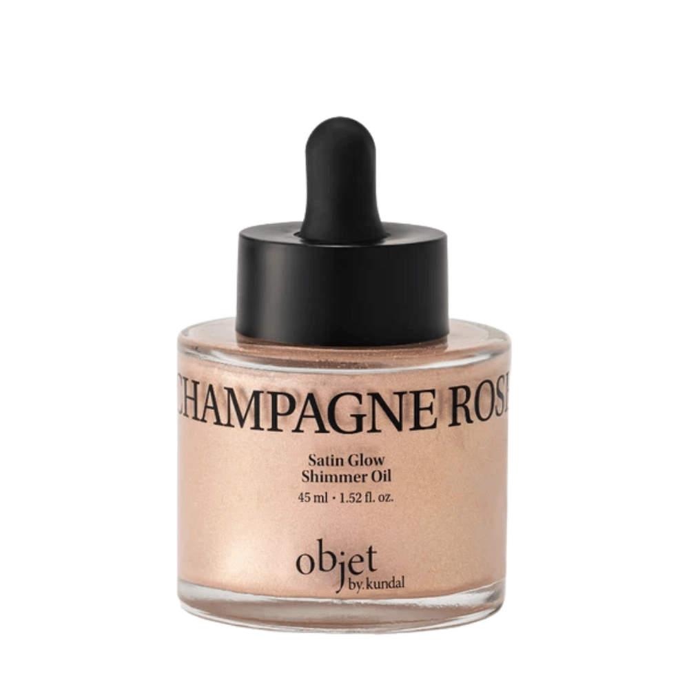 Objet by KUNDAL Satin Glow Shimmer Oil Champagne Rose 45 ml – lystergivande kroppsolja med fint roséguldskimrande finish.