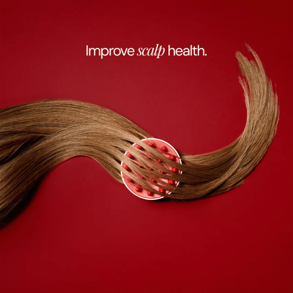 Scalp Massage Brush – röd och vit massageborste med silikonpiggar för hårbotten