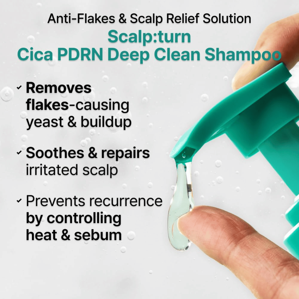 LILYEVE Scalp:Turn Cica PDRN Deep Clean Shampoo avlägsnar mjäll, lugnar irriterad hårbotten och hjälper till att kontrollera talg och värmerelaterade hårbottenproblem.