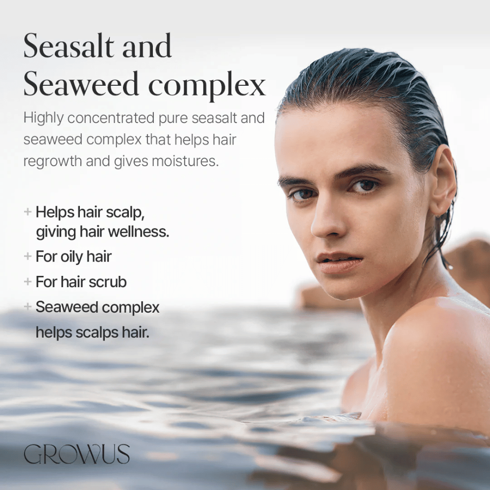 GROWUS Sea Salt Therapy Shampoo med sjögräskomplex som lugnar hårbotten och passar fett hår