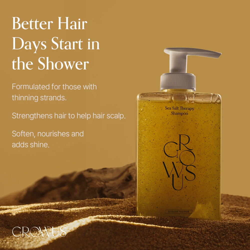 GROWUS Sea Salt Therapy Shampoo som stärker tunt hår, ger glans och vårdar hårbotten med havssalt