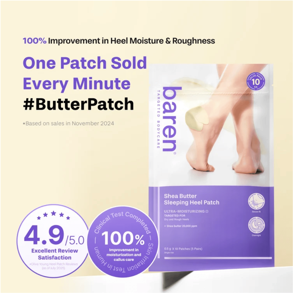 BAREN Shea Butter Sleeping Heel Patch – återfuktande patch för mjukare och mindre sträva hälar