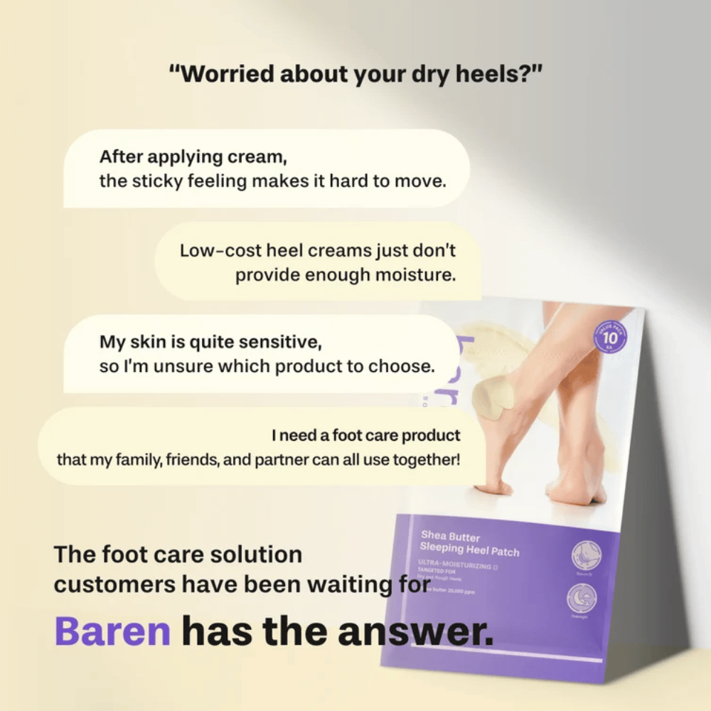BAREN Shea Butter Sleeping Heel Patch – intensiv fotvård för torra och sträva hälar