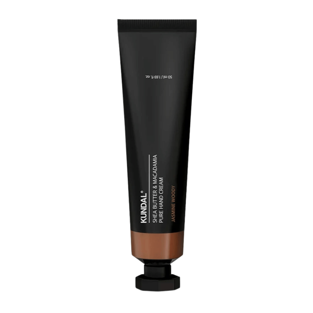 KUNDAL Shea Butter & Macadamia Pure Hand Cream Jasmine Woody stående på vit bakgrund – intensivt återfuktande handkräm med sheasmör och macadamia för daglig handvård.