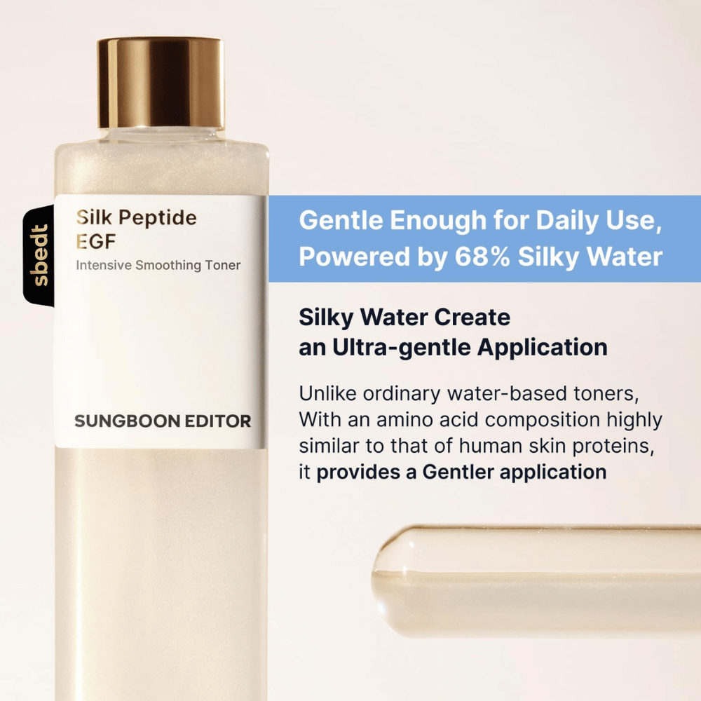 SUNGBOON EDITOR Silk Peptide EGF Intensive Smoothing Toner – mild toner med 68 % silky water för daglig användning