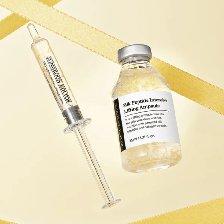 SUNGBOON EDITOR Silk Peptide Intensive Lifting Ampoule serum med silk peptides och kollagen som återfuktar huden, förbättrar elasticitet och ger fastare hud.